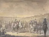 Karl johan xiv on manoeuvres by Johan Gustav Sandberg, Pen, ink and wash heightened with white, offered Aug 2022