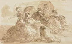 Grand papa's pets; an elegant company by the seaside by John Leech, drawing, offered Aug 2022