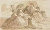 Grand papa's pets; an elegant company by the seaside by John Leech, drawing, offered Aug 2022