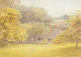 The orchard at marley, worcestershire by Ernest Albert Chadwick, 1914, Watercolour, offered Aug 2022