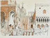 Piazzo san marco; together with two drawings of female nude by John Stanton Ward, 1990, print, sold Aug 2022