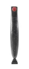 Standing stone with red disc by Peter Hayes, sculpture, sold Jun 2022