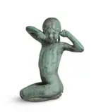 THE WAKING CHILD' DATED 1911 Pale green all over verdigris by Edwin Whitney-Smith, 1911, BRONZE, sold May 2022