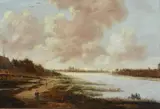 River landscape with a view of loevestein castle by Jan Meerhout, oil, sold May 2022