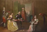 AND STUDIOBUILDING HOUSES WITH CARDS Oil on canvas141 x 203.5cm (55½ x 80 in.)Provenance:(Possibly) W.H by Francis Hayman, Oil on canvas141 x, sold May 2022
