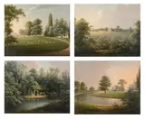 A SET OF FOUR VIEWS OF THE HYDE, NEAR INGATESTONE, ESSEXOil on canvasInscribed and dated `Ingatestone church and the cottage/near the Hyde by George Cuit Senior, oil, sold May 2022