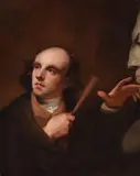 After george romney, john flaxman with a bust of william hayley by James Lonsdale, oil, sold May 2022