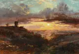 Reigate windmill in the evening light by John Linnell, oil, sold May 2022