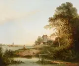 Riverscape with a windmill by Henry John Boddington, oil, sold May 2022