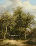 Figures on a wooded track by James Stark, oil, sold May 2022