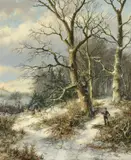Figures in a wooded winter landscape by Barend Hendrik Koekkoek, Oil on canvasSigned, sold May 2022