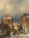 A snowy dutch street scene by Charles Leickert, Oil on panelSigned, sold May 2022