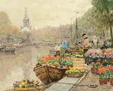 A flower market on a dutch canal by Hans Herrmann, Oil on canvasSigned, sold May 2022