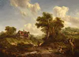 Cottages and rustics; a wooded landscape (a pair) by Richard H. Hilder, oil, sold May 2022