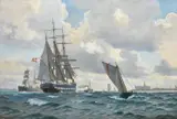 Danish and american ships off kronberg by Christian Blanche, oil, offered May 2022