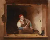 The cobbler of the weekly register by Henry Liverseege, 1830, oil, sold May 2022