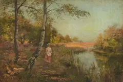 Girl by a pond by Florence Fitzgerald, oil, sold May 2022
