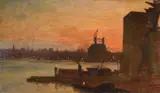 The building of sydney harbour by Walter Follen Bishop, Oil on panel, sold May 2022
