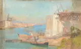 The building of sydney harbour bridge by Walter Follen Bishop, oil, sold May 2022
