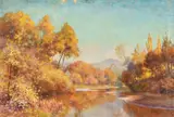 River landscape, possibly australia by Walter Follen Bishop, oil, offered May 2022