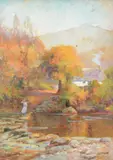 The stepping stones bettws y coed by Walter Follen Bishop, oil, offered May 2022