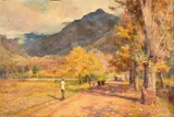 Landscape with a drover, possibly australia by Walter Follen Bishop, oil, offered May 2022