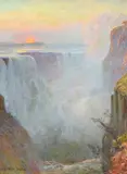 Sunrise, victoria falls, rhodesia by Walter Follen Bishop, Oil on canvasSigned, sold May 2022