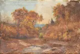 Wooded river landscape by Walter Follen Bishop, oil, offered May 2022
