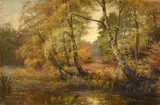 The birch trees at burnham by Walter Follen Bishop, oil, sold May 2022