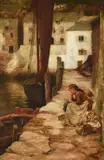Awaiting the fisherman's return by Nathaniel Hughes John Baird, oil, sold May 2022