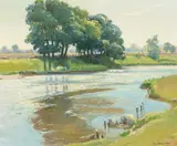 Springtime - river teviot, scotland by Lamorna Birch, oil, sold May 2022