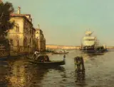 Venetian canal with sails in the distance by Antoine Bouvard, oil, sold May 2022