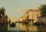 Venetian canal with a gondola by Antoine Bouvard, oil, sold May 2022