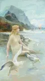 The birth of aphrodite by Norman Prescott Davies, 1904, oil, sold May 2022