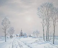 Christmas Eve in the Auvergne by Roger Desoutter, oil on board, sold Apr 2023