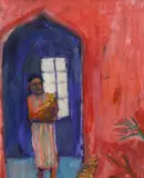 Cat woman by Paul Bassingthwaite, oil on canvas, sold Apr 2023
