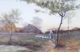 Returning Home, Evening by Wilfred Williams Ball, 1881, watercolour, offered Apr 2023
