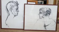Profile Head 1' and 'Profile Head 2 by Roland Jarvis, 1989, charcoal and pencil, sold Apr 2023
