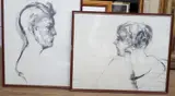 Profile Head 1' and 'Profile Head 2 by Roland Jarvis, 1989, charcoal and pencil, sold Apr 2023