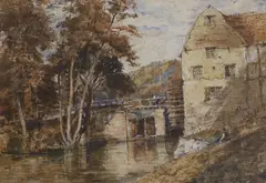 Figures beside a watermill by David Cox, 1845, watercolour, sold Mar 2023