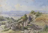 Ruins in a landscape by Louis Laurent Razé, watercolour, sold Mar 2023