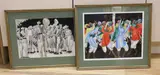 Indian troop musicians and Indian dancers, 28 x 39cm and 31 x 39cm by Violet Hilda Drummond, ink and watercolour, sold Mar 2023