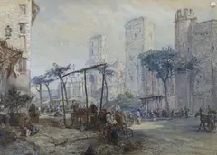 Market square Avignon by John Burgess, watercolour, sold Mar 2023