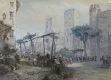 Market square Avignon by John Burgess, watercolour, sold Mar 2023