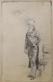 Sketch of a standing Georgian gentleman by Phil May, ink, sold Mar 2023