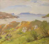 Scottish coastal landscape by David Murray, 1926, oil on card, sold Mar 2023