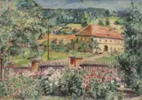 Mediterranean country house and garden by Svatopluk Havrlík, oil on canvas, sold Mar 2023