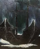 Ship at sea by David Azuz, 1959, oil on canvas, sold Mar 2023
