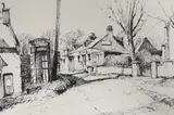 Village street scene, 33 x 48cm by Edward Wesson, ink, sold Mar 2023