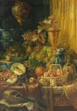 Still life of fruits by John Frank Swingler, Oil on canvas relined, sold Mar 2023